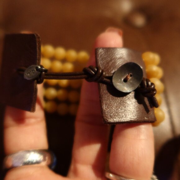 $195 Chan Luu 5 row yellow jade bracelet brown leather - Picture 11 of 16